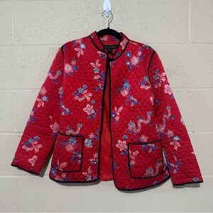 Anne Carson quilted dragon button down jacket top red Chinese dragon 100%‎ silk.